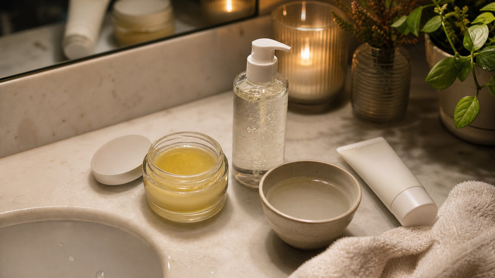 Bộ làm sạch sâu buổi tối với cleansing balm gel cleanser và kem chống nắng không nhãn