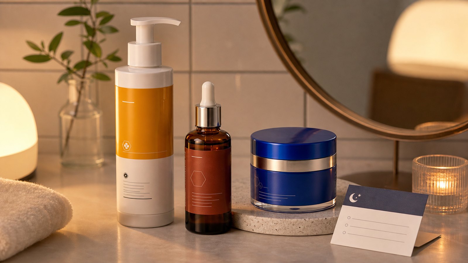 Routine buổi tối với retinoid và kem dưỡng phục hồi