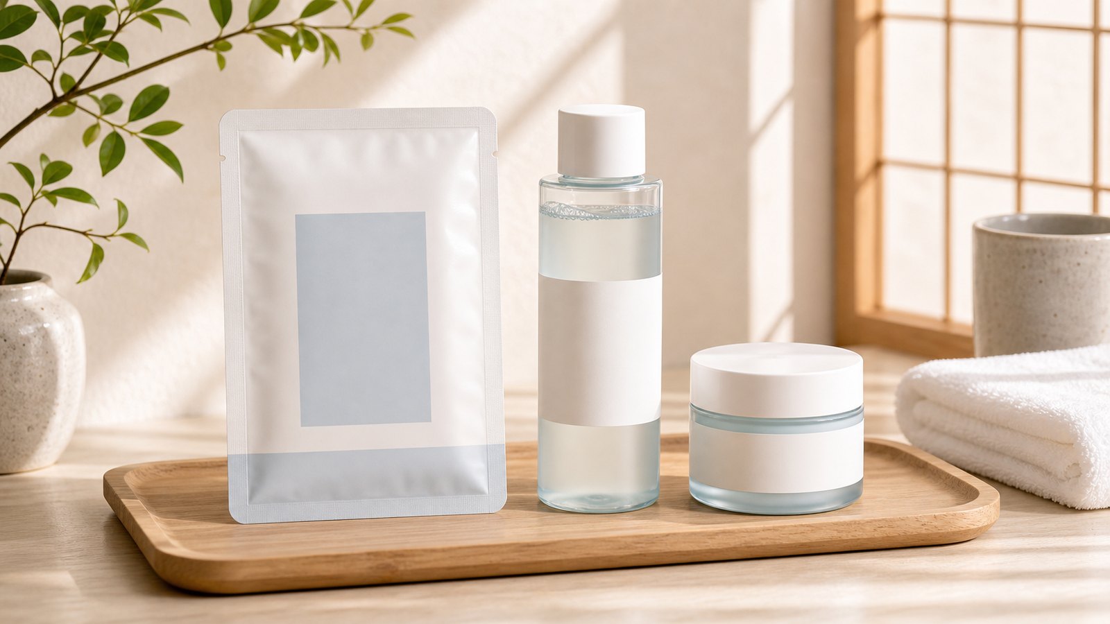 Routine tối giản với mặt nạ lotion và kem dưỡng phong cách Nhật
