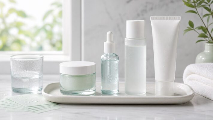 Bộ dưỡng ẩm mỏng nhẹ cho da dầu thiếu nước với serum gel cream và chống nắng không nhãn