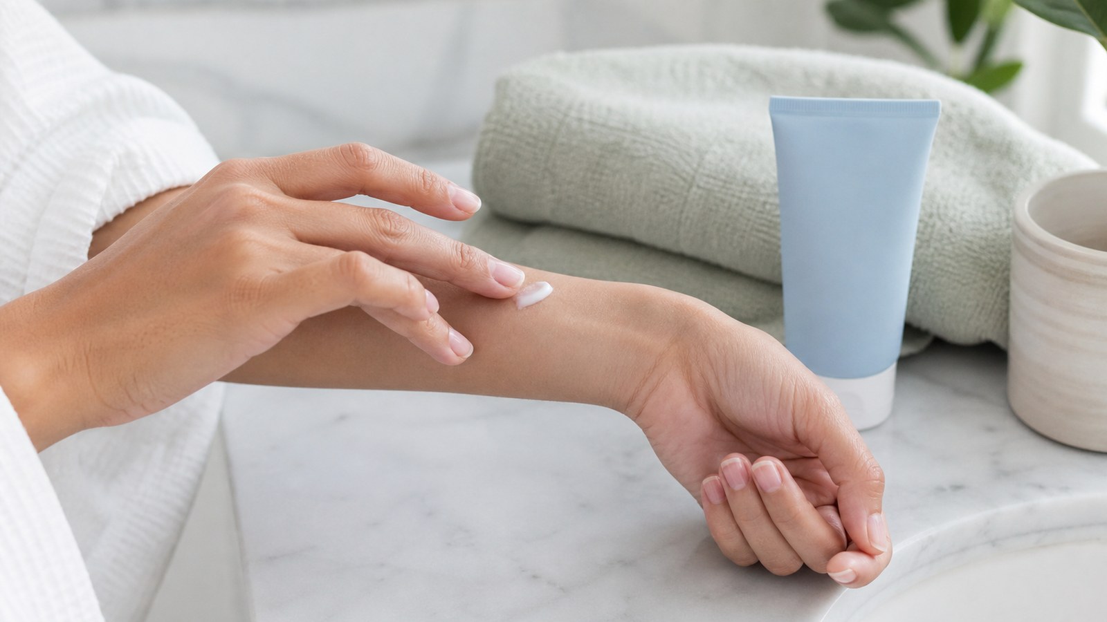 Một lượng nhỏ kem chống nắng được thử trên mặt trong cánh tay