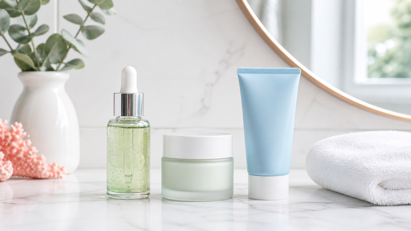 Routine layer serum cấp ẩm kem dưỡng và chống nắng không nhãn