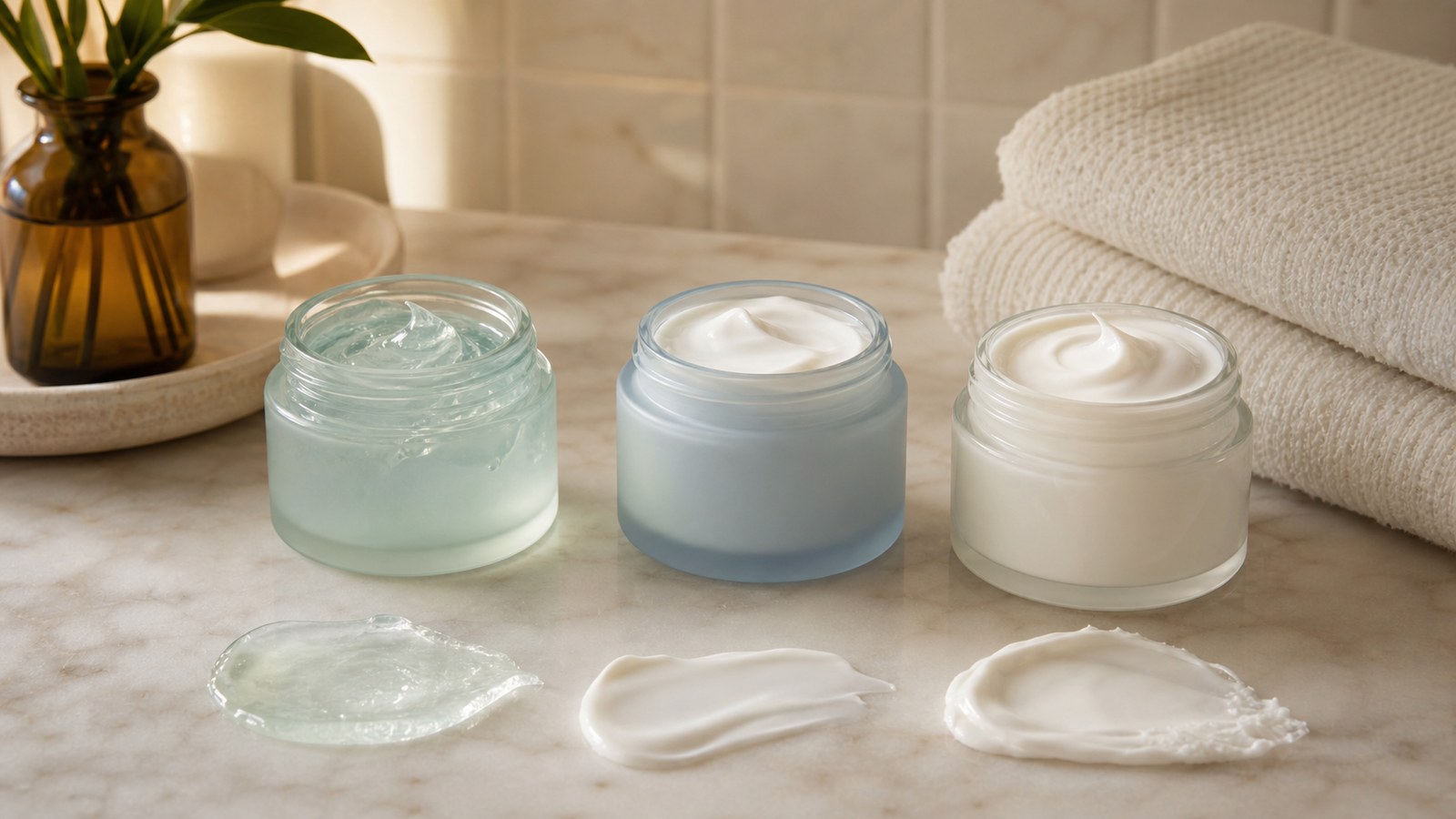 Các texture gel lotion và cream dưỡng ẩm từ nhẹ đến đặc