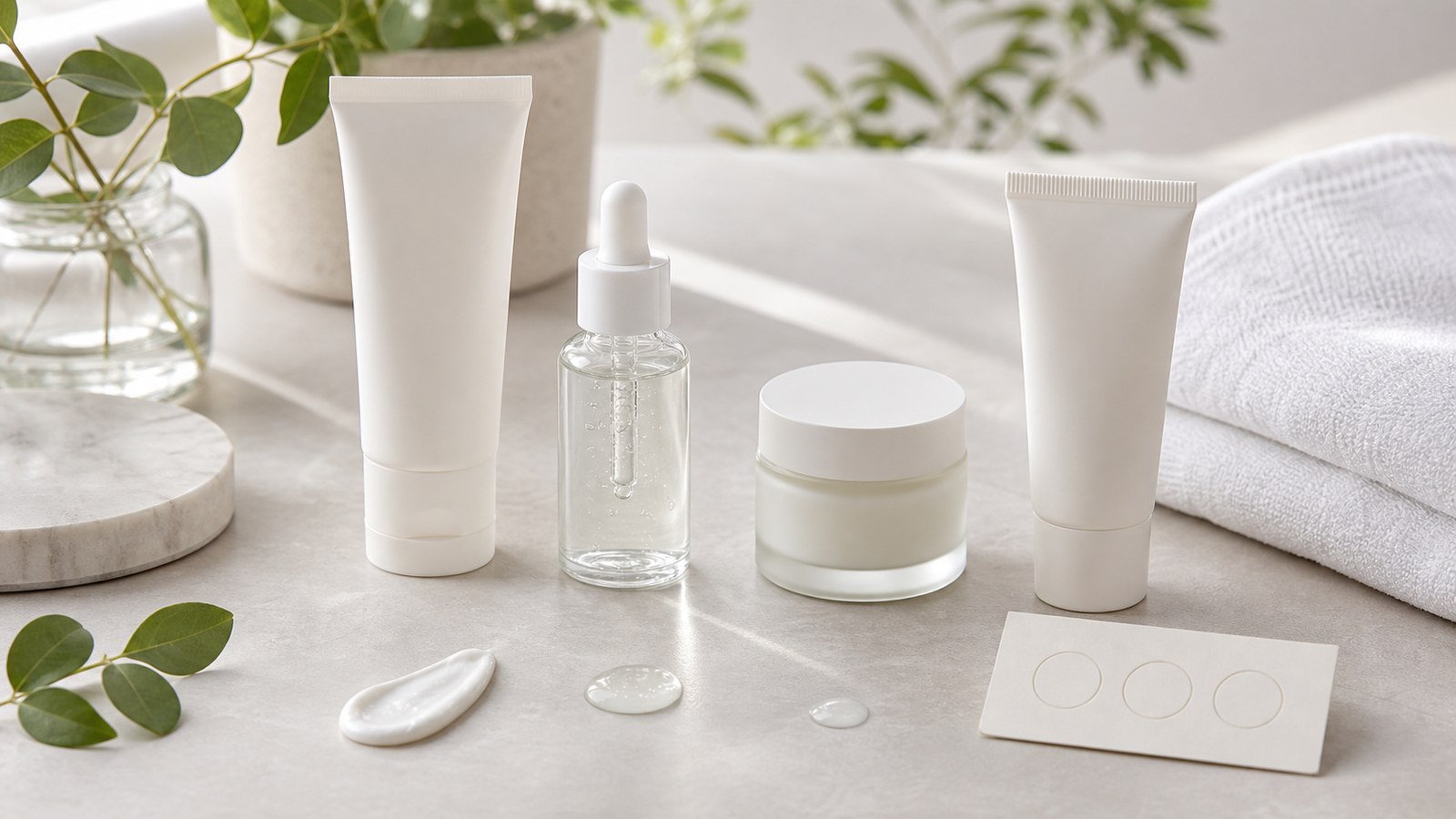 Bộ sản phẩm Calm Reset tối giản với cleanser serum kem dưỡng và chống nắng không nhãn