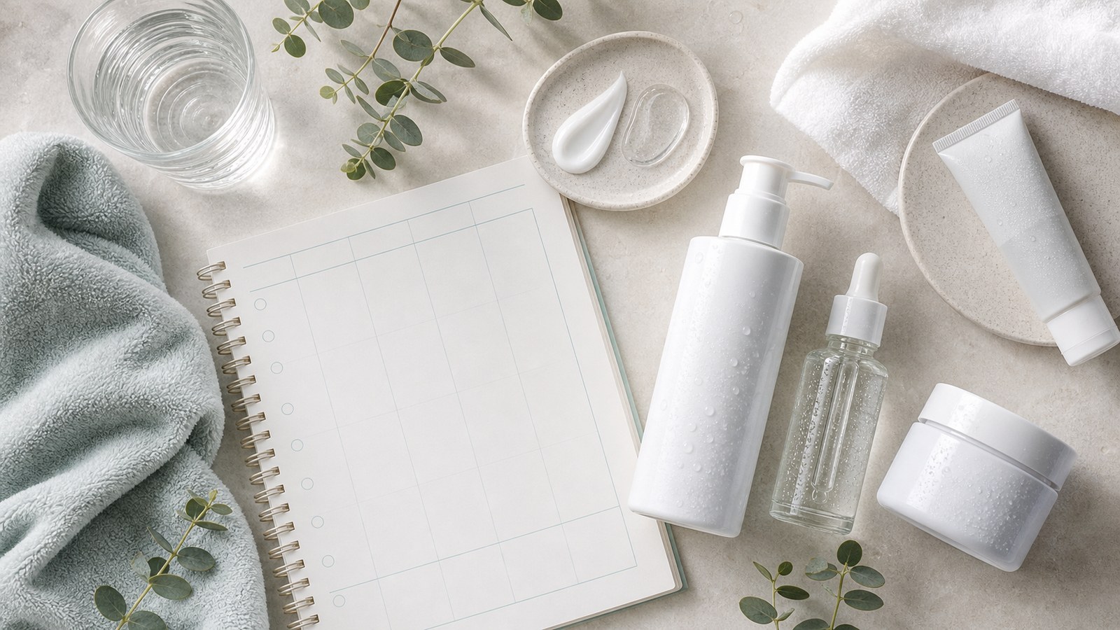 Bảng routine 7 ngày sau retinol với sữa rửa mặt serum phục hồi kem dưỡng và chống nắng không nhãn