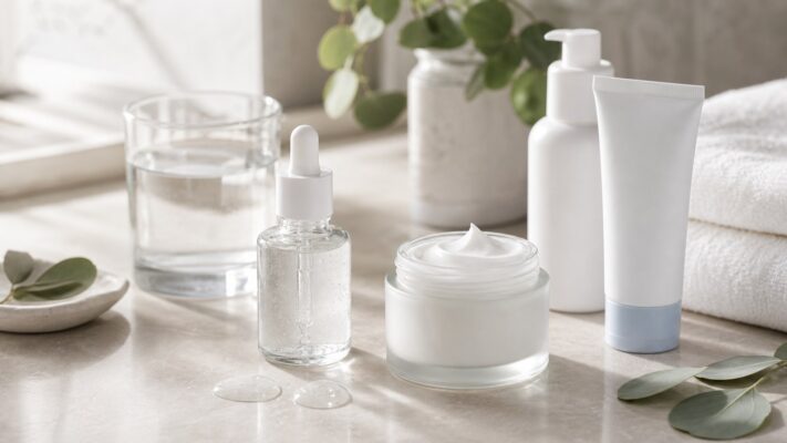 Serum B5 và kem dưỡng trong routine phục hồi da khô căng không nhãn