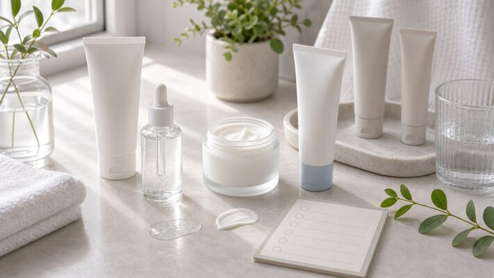 Routine phục hồi cho hàng rào da yếu với cleanser serum kem dưỡng và chống nắng không nhãn