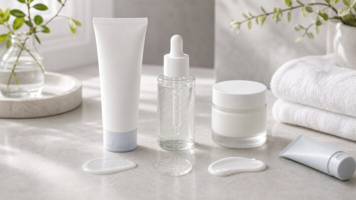 Routine 3 bước khi da châm chích nhẹ với cleanser serum phục hồi và kem chống nắng không nhãn
