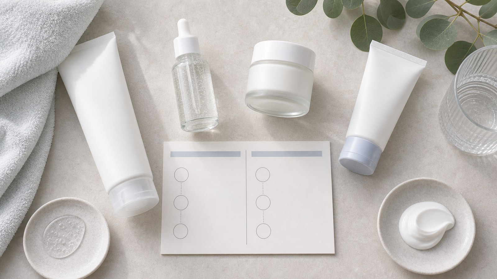 Bản đồ routine 3 bước với cleanser serum kem dưỡng và chống nắng không nhãn