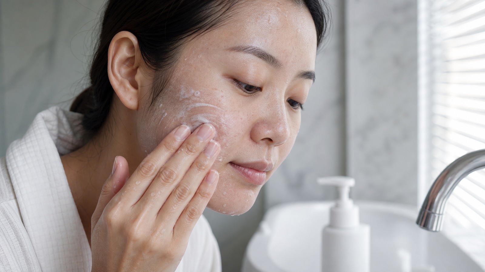 7 Sai Lầm Rửa Mặt Làm Da Càng Căng Sau Treatment 1 Thao tác rửa mặt nhẹ bằng đầu ngón tay với cleanser ít bọt sau treatment